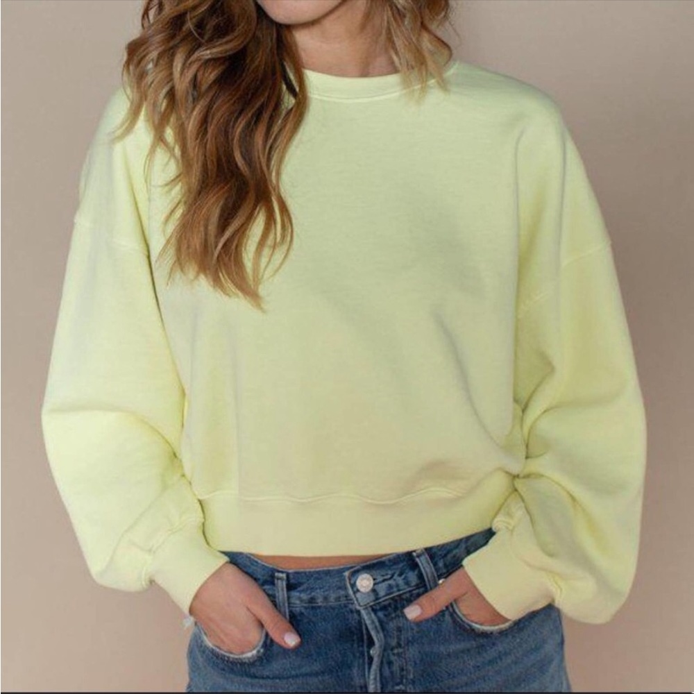NWT Agolde Thora Balloon Sleeve Sweatshirt in Limoncello, Size L